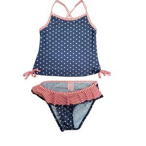 Girls Real Love Star & Stripe Tankini Swim Set Size 3T Nylon Spandex Blue & Red